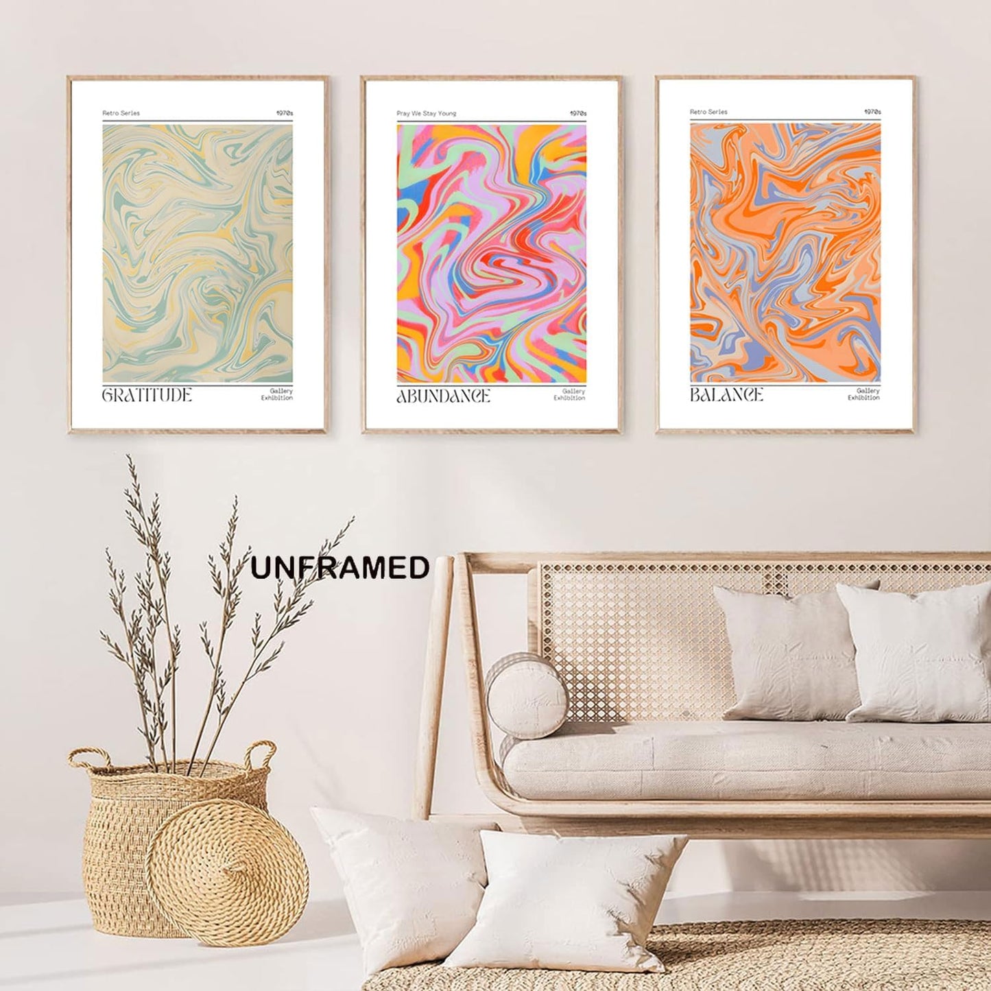 Hwetui Abstract Gradient Posters Retro Colourful Aura Canvas Wall Art Trendy Psychedelic Prints Minimalist Preppy Painting Pastel Picture Home Decor Aesthetic for Living Room16''x24''x3 Unframed