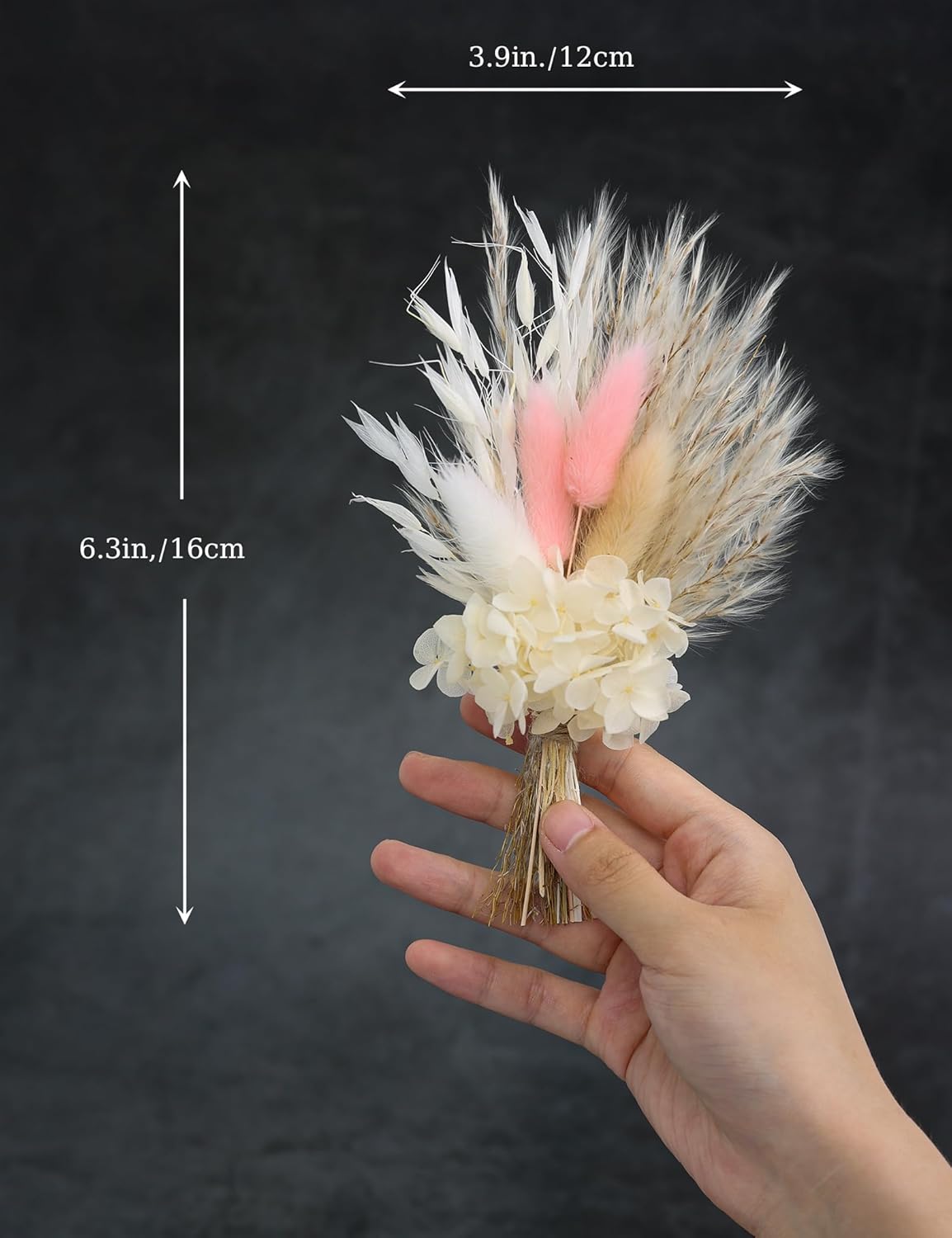 Mini Dried Flower Bouquet (Pack of 6), Dried Flower Bouquet for Bohemian Wedding Table Centerpieces, Dried Pampas Grass. (Blush)