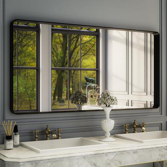ISKM 60x30 Inch Black Framed Mirrors for Bathroom Vanity Mirror for Wall Decorative Rectangular Anti-Rust Tempered Glass (Horizontal/Vertical)