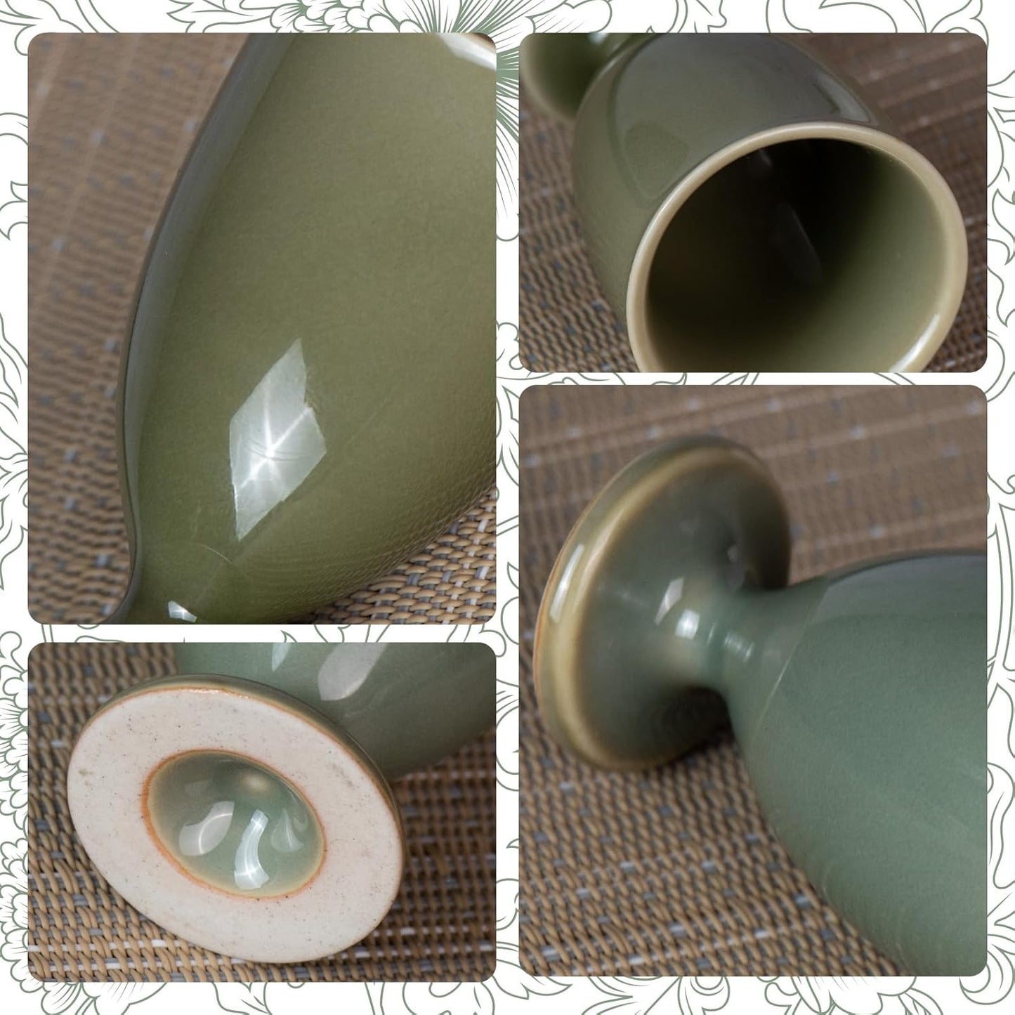 KAMMAK Ceramic Tea Cups Small, Cute Vintage Coffee Cup Set of 2, Porcelain Teacups Espresso Mug, 0.8oz Hand Painted Chinese Afternoon Tea Party Mugs, Birthday Gift for Women Men, Yueyao Qingfeng