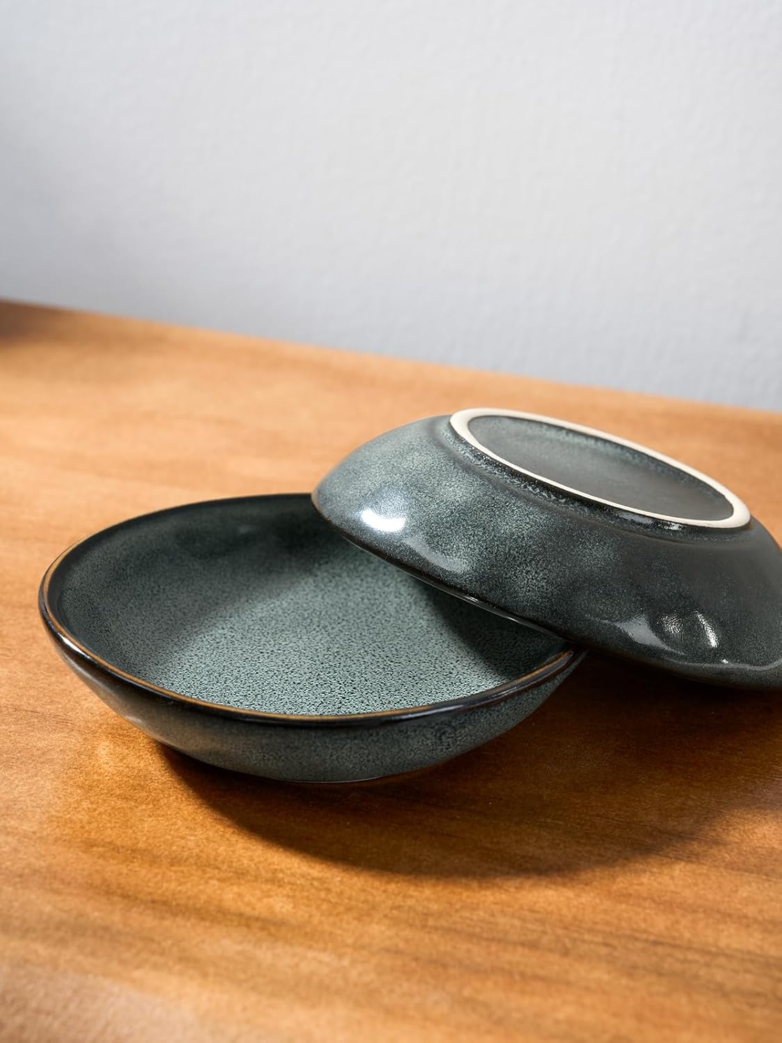 famiware Ocean Soy Sauce Dishes of 6, Oval Dipping Sauce Cups/Bowls/Dishes for Kitchen, 2.1oz Ceramic Small Bowls for Side Dish, Appetizers, Snacks, and Sushi, Reactive Glaze, Deep Forest