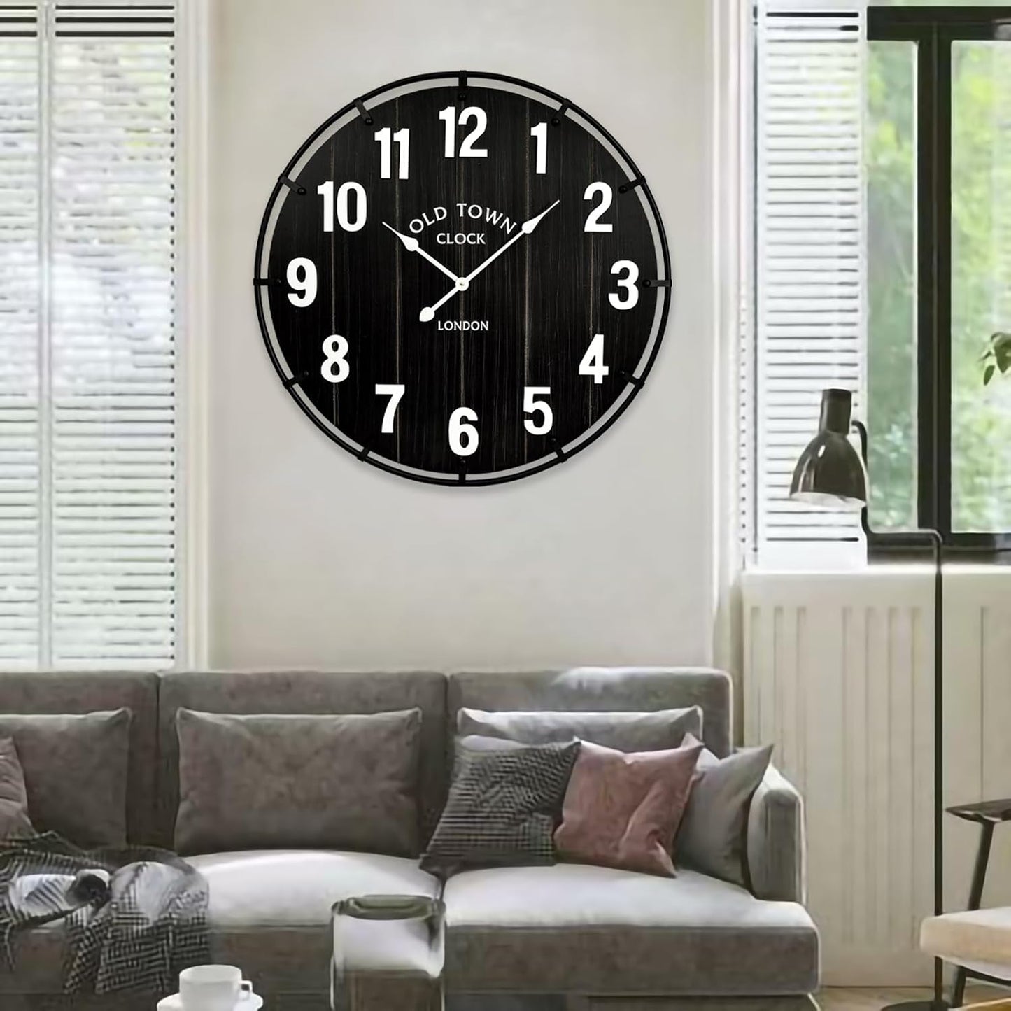 Farmhouse Black 30 Inch Wooden Large Wall Clock, Silent Non-Ticking Quartz Movement, Battery Operated Modern Rustic Clock for Living Room, Kitchen, Office, Home Decor