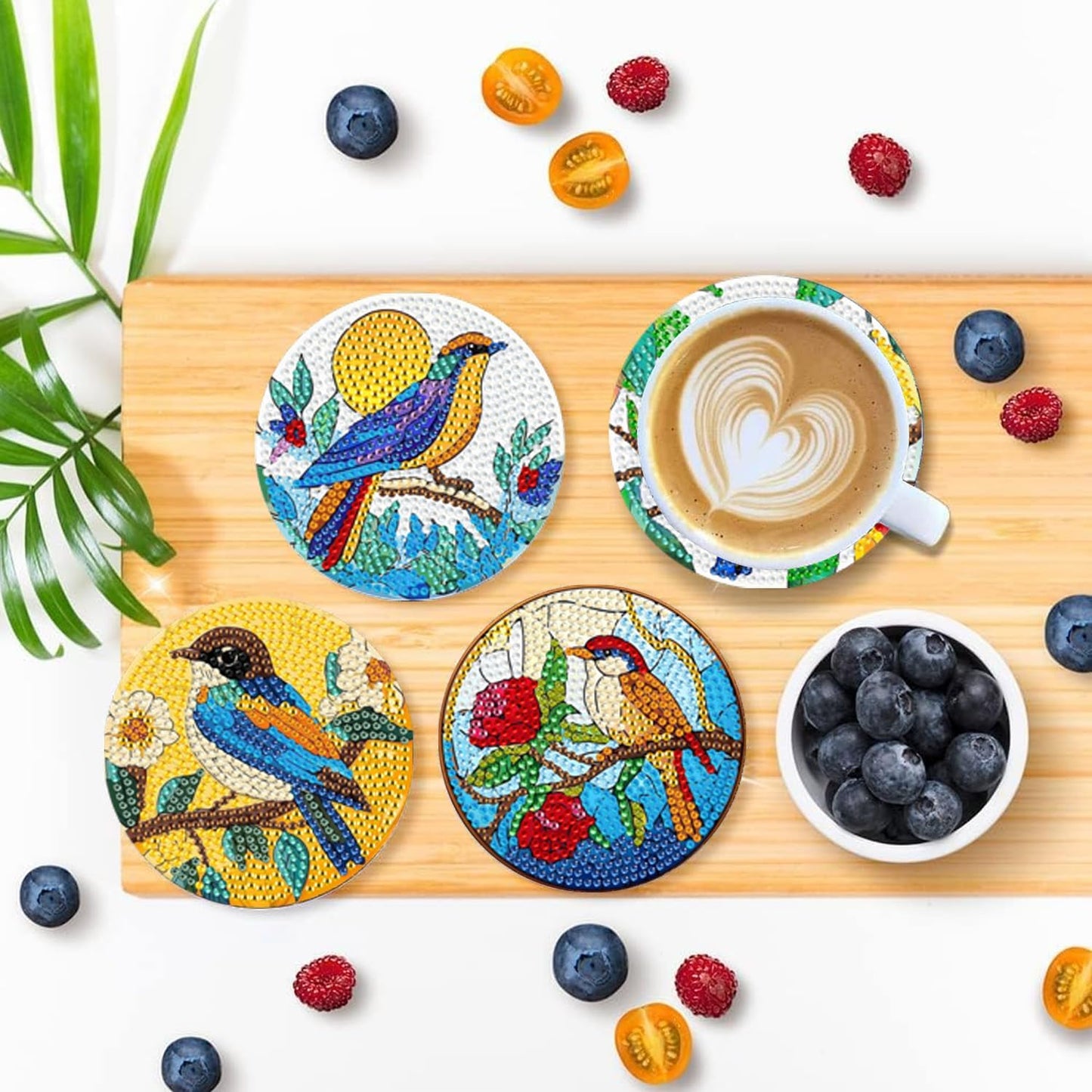 EWJRNSF 6 PCS Small Diamond Art Coasters Kits, Diamond Painting Coasters, Fall Diamond Art Kits for Adults Beginners, Arts and Crafts Item Sets with Holder for Drinks. Bird