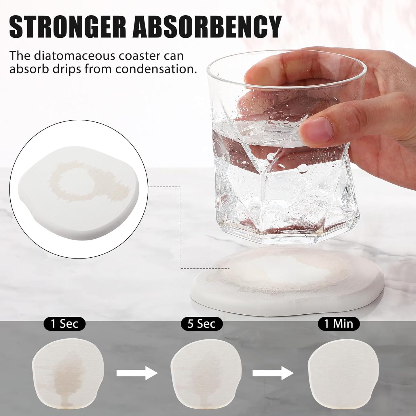 Diatomaceous Earth Coaster ，Set of 6，Unique White Absorbent Coasters for Drinks，Modern Aesthetic Instant Dry Stone Drink Coasters（6,White/Grey）
