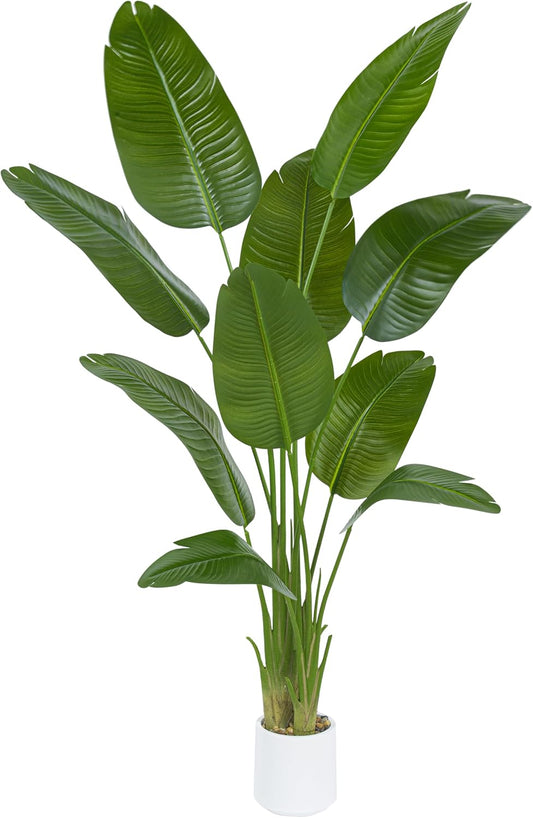 Bird of Paradise Artificial Tree, 6Ft Tall Faux Plant, Fake Banana Leaf Plant Indoor, Faux Palm Tree Faux Floor Plants Tropical Tree in Pot, Present for Friend Housewarming Decor