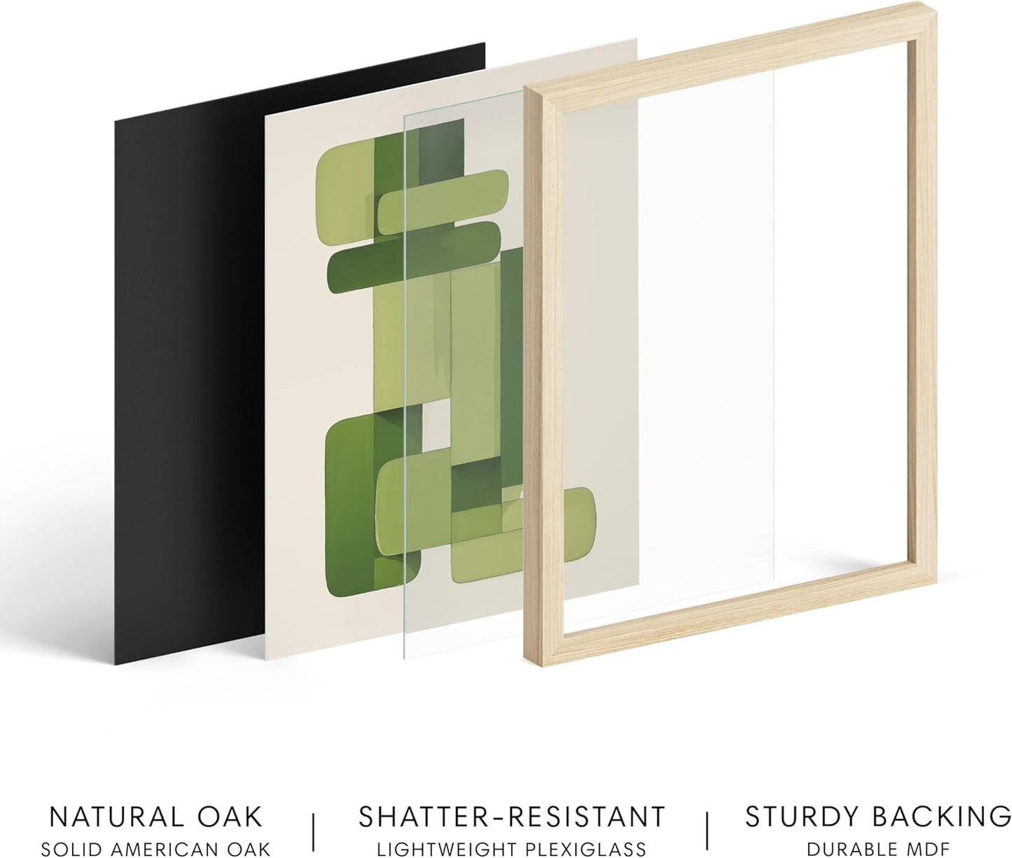 HAUS AND HUES Modern Abstract Wall Art - Blue and Green Living Room Art, Modern Artwork for Walls, Minimalist Picture for Living Room(Green Geometric, Beige Frame, 8x10)