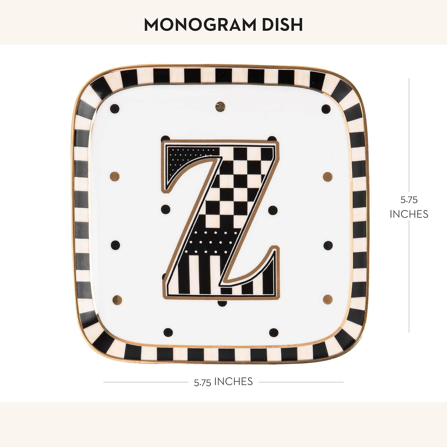MACKENZIE-CHILDS Monogram Dish, Decorative Ceramic Letter Plate, 5 3/4" Square, Z