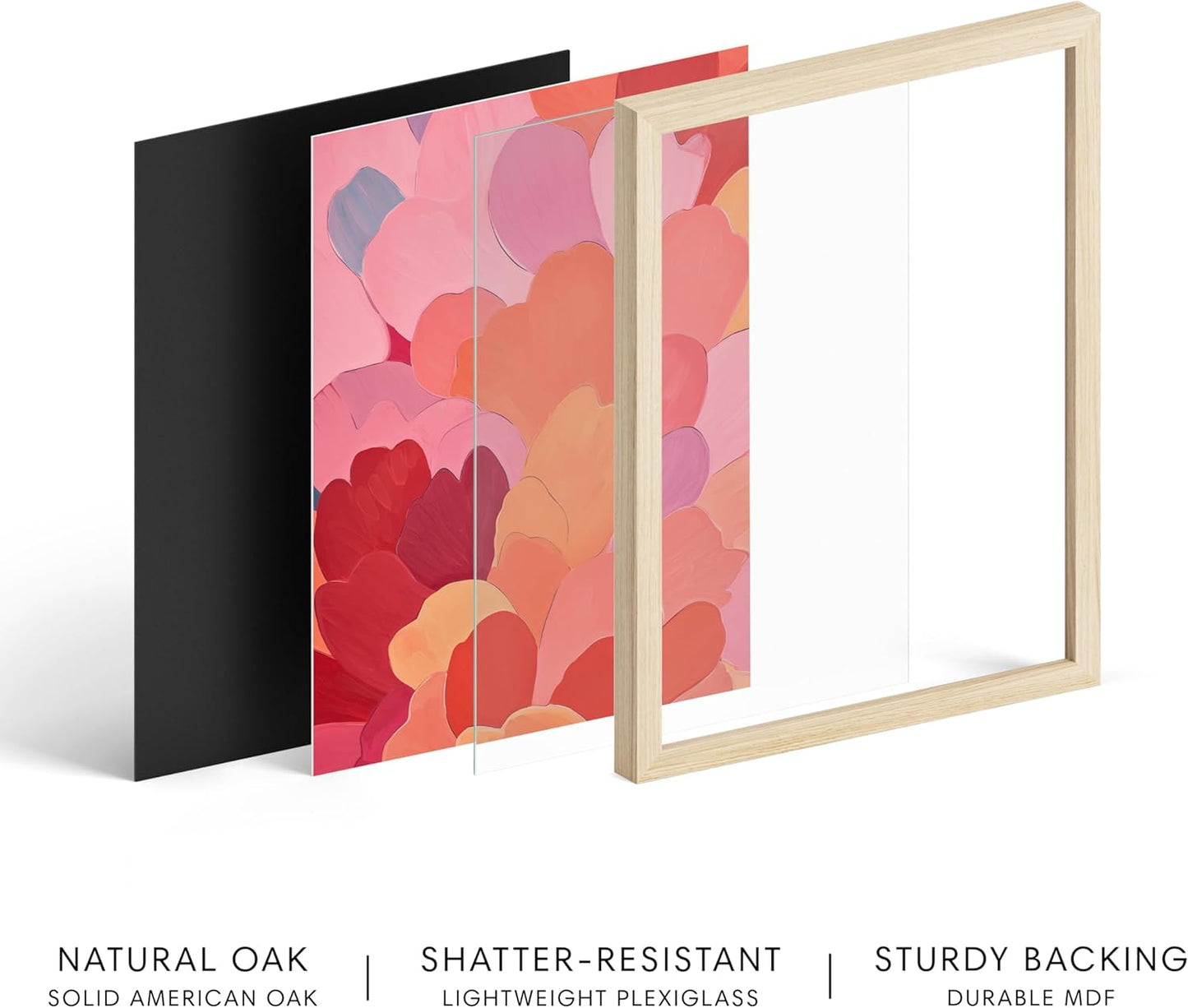 HAUS AND HUES Colorful Abstract Wall Art - Minimalist Retro Picture for Living Room Decor, Red and Pink Modern Wall Art Painting (Petals 1, Beige Frame, 12x16)