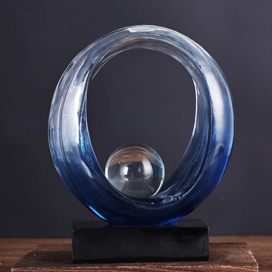 Golden Wave Resin Origami Statue, Modern Abstract Home Decoration Emphasizes Abstract Design for Office Desk, Carving Table, Family Bedroom, Living Room,Office Golden Stripe Decor (Blue)