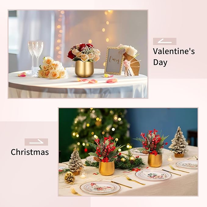 NUPTIO Small Gold Vases for Centerpieces: 2 Pcs 3.94 inch Flower Trumpet Vase Vintage Compote Vase Metal Urn Planter Plant Pots Flowers Bowls Pedestal for Wedding Party Table Centerpiece Decorations