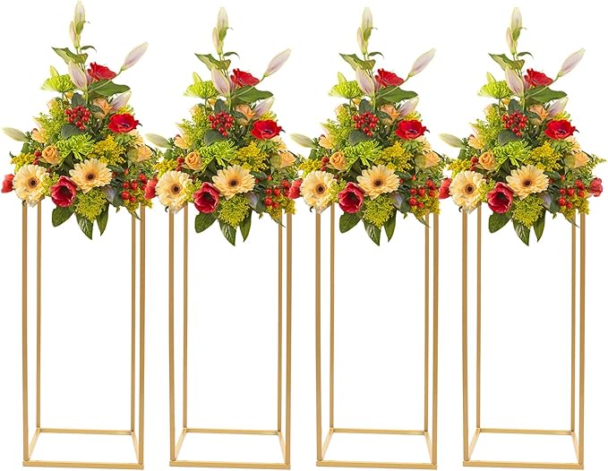 4Pcs 23.62inch Metal Flower Stand for Wedding Centerpieces, Rectangular Geometric Gold Centerpieces Stands for Wedding Decorations, Home Party Event