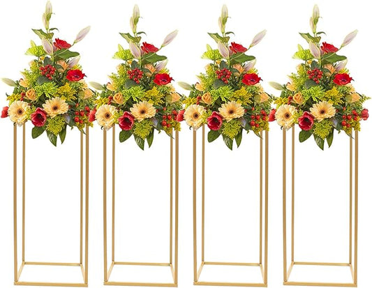 4Pcs 23.62inch Metal Flower Stand for Wedding Centerpieces, Rectangular Geometric Gold Centerpieces Stands for Wedding Decorations, Home Party Event