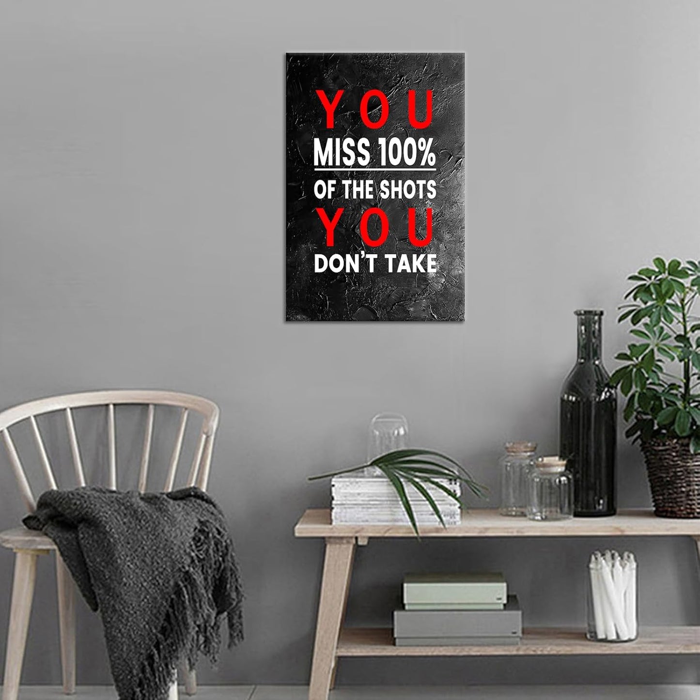 Inspirational Canvas Wall Art Poster Print Motivational Entrepreneur Quote You Miss 100% Of The Shots You Don't Take Picture Painting Artwork for Bedroom Classroom Gym Ready to Hang [12''Wx18''H]
