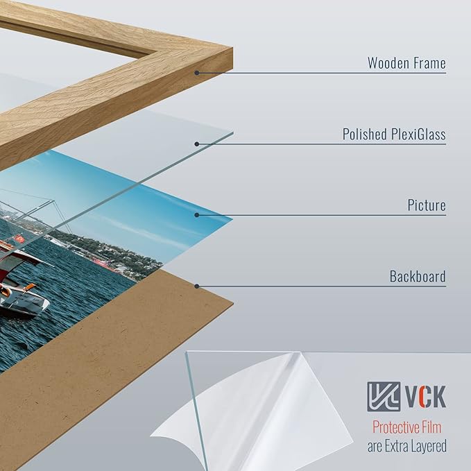 VCK 13x19 Poster Frame Beige Oak, Natural Solid Wood Picture Frames 3 Pack with Polished Plexiglass, Wall Hanging