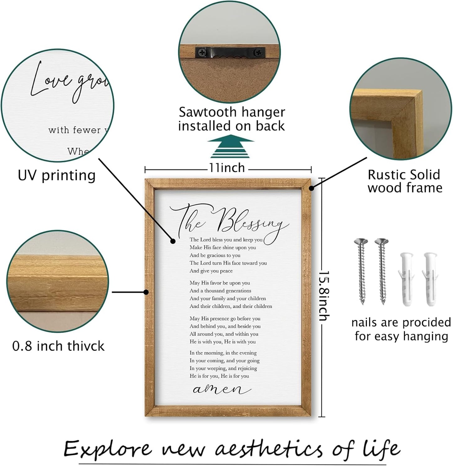 comurdyo The Blessing Bible Verse Wall Art Christian Decor for Home 16"×11" May The Lord Bless You And Keep You Scripture Sign Religious Bible Quotes Wall Decoration Wood Framed Hanging (Wood)