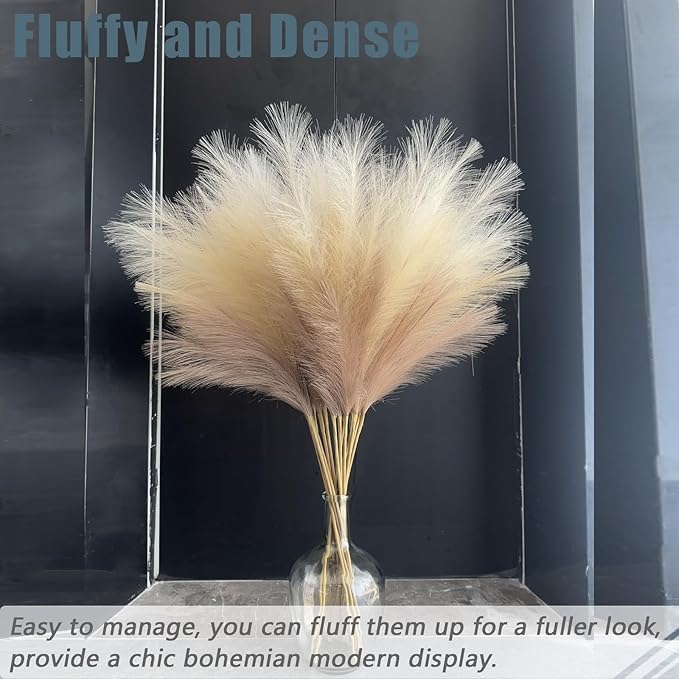 38" 10 Stems Faux Pampas Grass Decor - Tall Pampas Grass for Floor Vase, Boho Home Wedding Mothers Day Decoration (Beige Mixed)