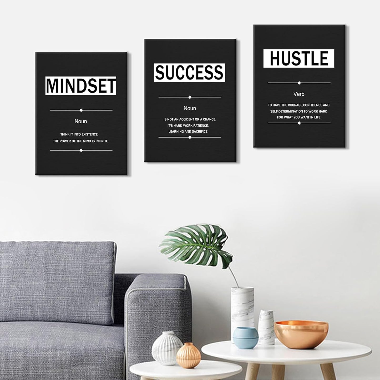 Inspirational Canvas Wall Art Motivational Mindset Success Hustle Entrepreneur Quotes Poster Print Positive Theme Painting Artwork for Bedroom Bathroom Wall Decoration Ready to Hang [36''W x 16''H]