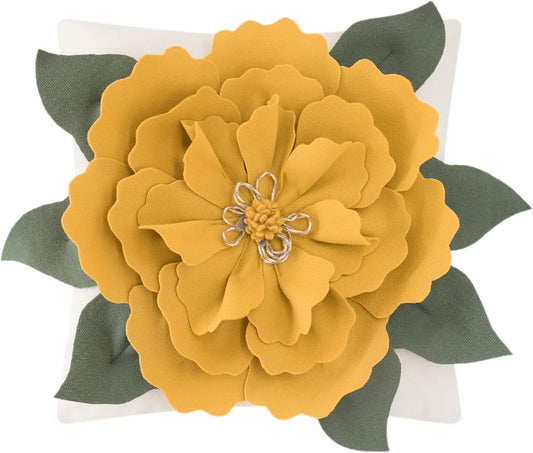 JWH Flower Throw Pillow Cover Decorative 3D Floral Accent Pillow Case Stereo Cushion Handmade Pillowcase for Car Bedroom Bed Couch Sofa 18x18 Inch Gold Yellow