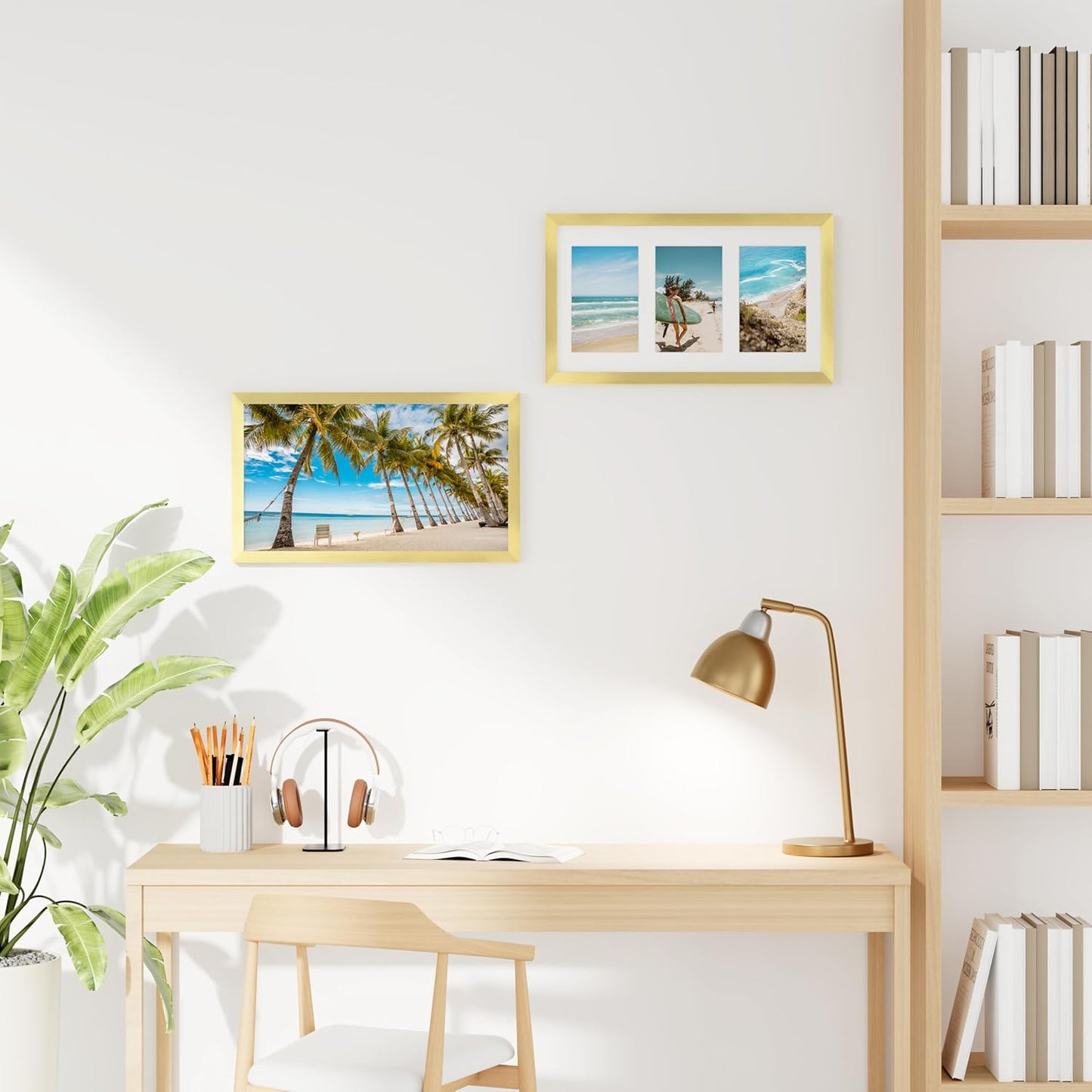 decorUhome 8x14 Picture Frames Collage Wall Decor, Display 3Pcs 4x6 Photos with Mat or 1Pcs 8x14 Unmatted, 3 4x6 Collage Picture Frames for Wall Mounting, Gold