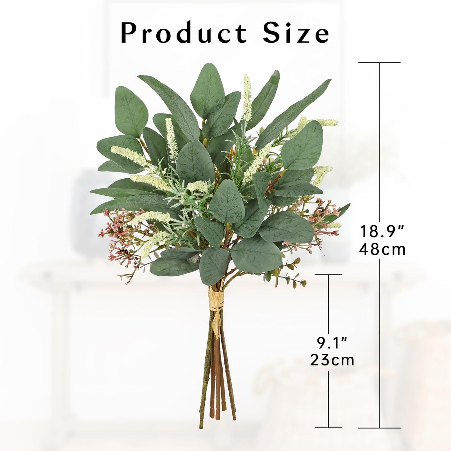 Fake Eucalyptus Bouquet Artificial Eucalyptus with Sage Leaves Faux Greenery Bush for Bathroom Kitchen Table Farmhouse Decoration