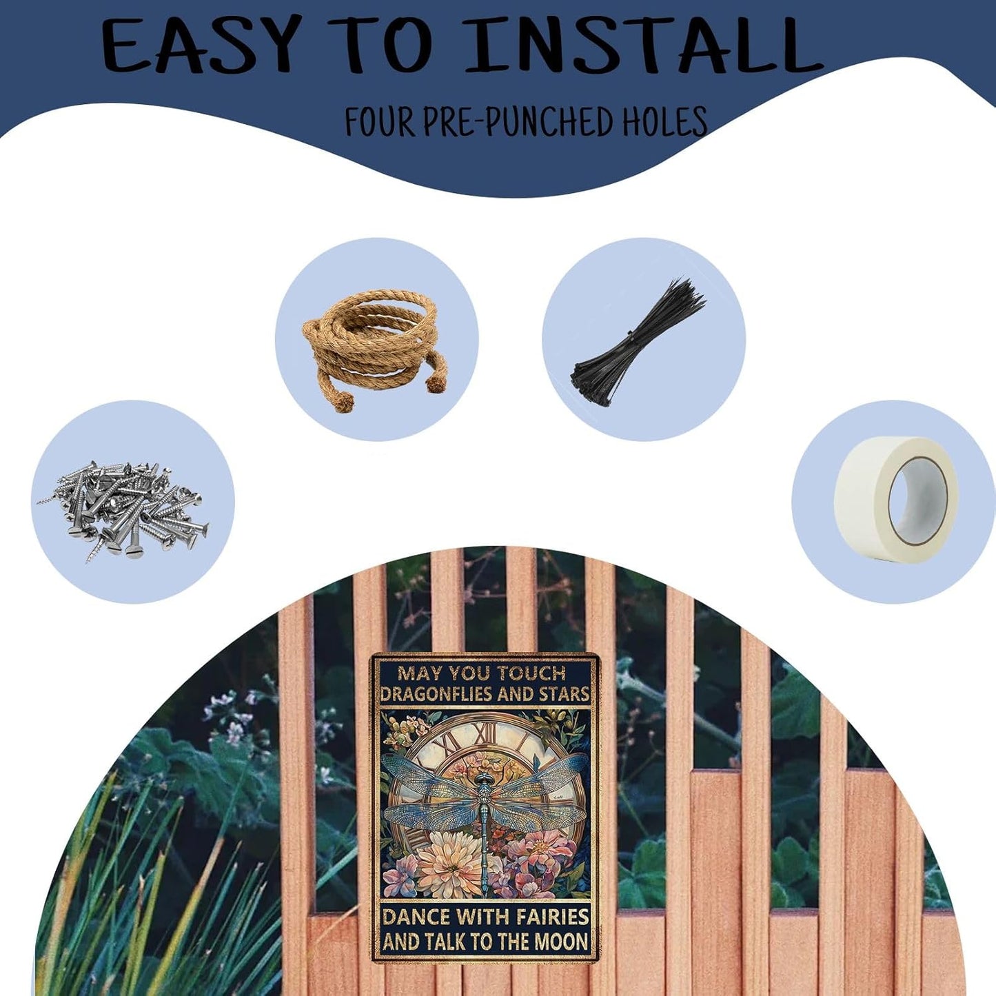 Metal Tin Signs May You Touch Dragonflies and Stars Dance with Fairies and Talk to The Moon Vintage Aluminum Sign Wall Decor for Home Living Room Garden Greenhouse Garage 8×12 Inch