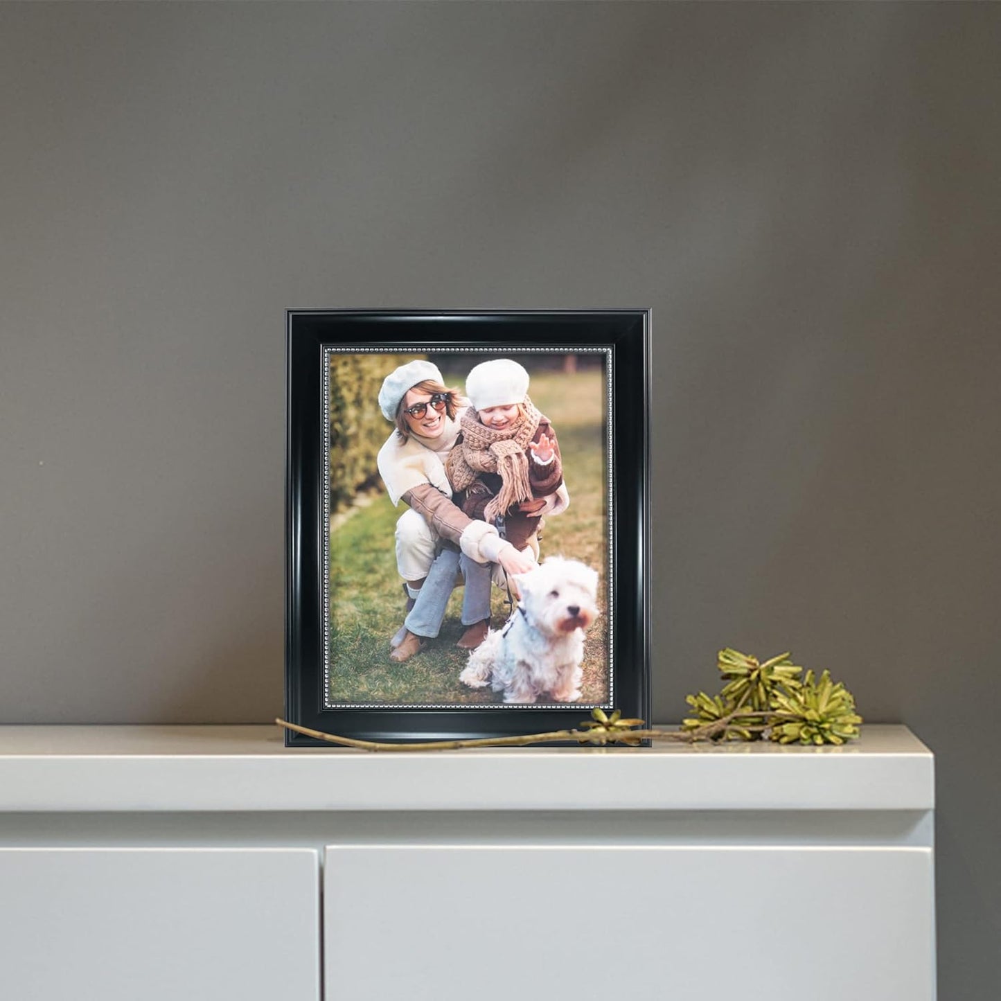 GraduationMall 8x10 Picture Frames, Real Glass, Display Photos for Wall or Tabletop, Black with Silver Beads, 2-Pack