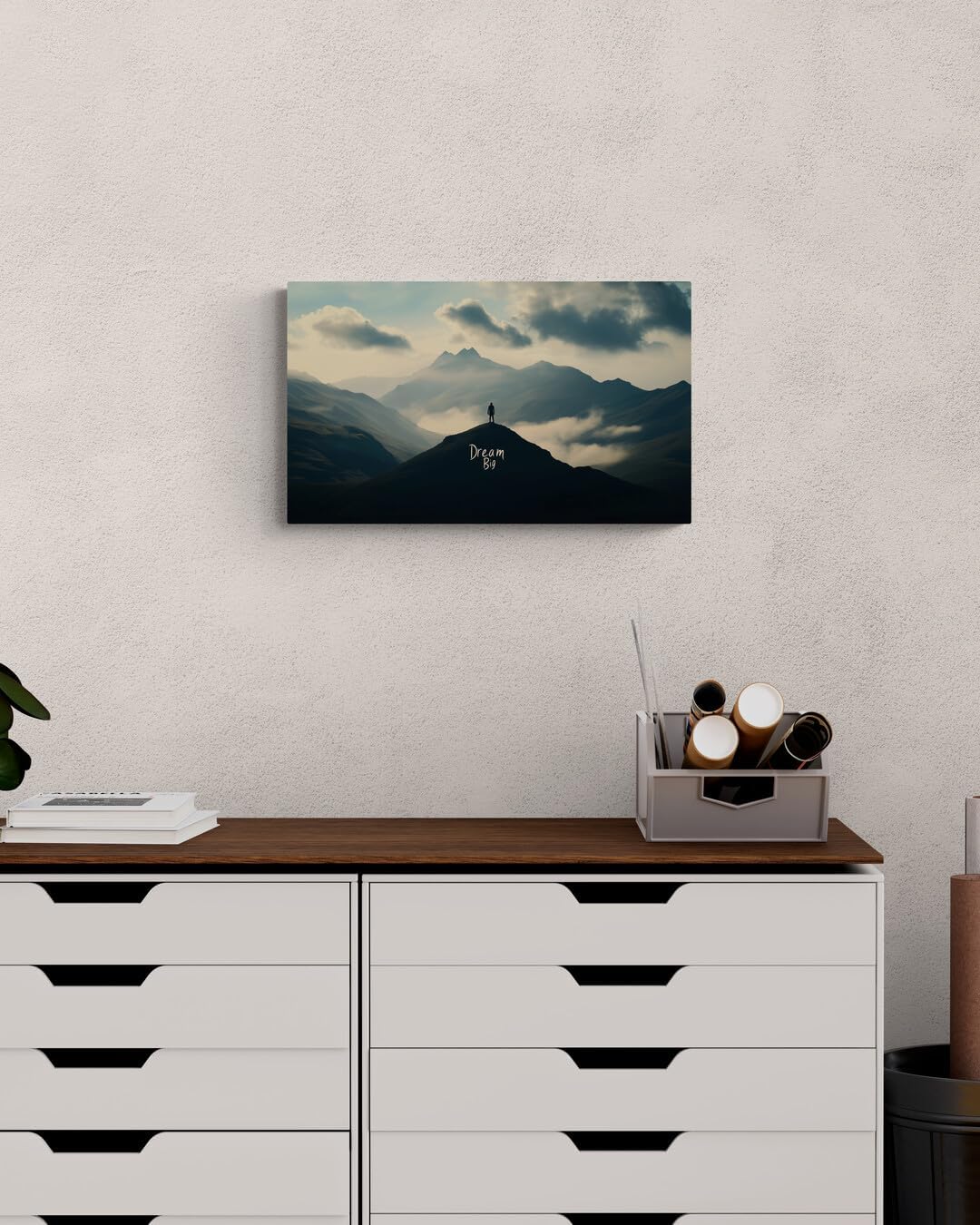 GoForArt Dream Big Motivational Canvas Wall Art, Inspirational Famous Quote Bedroom Living Room Decor, Positive Modern Landscape Mountain Office Dorm Room Poster Print 12x20in