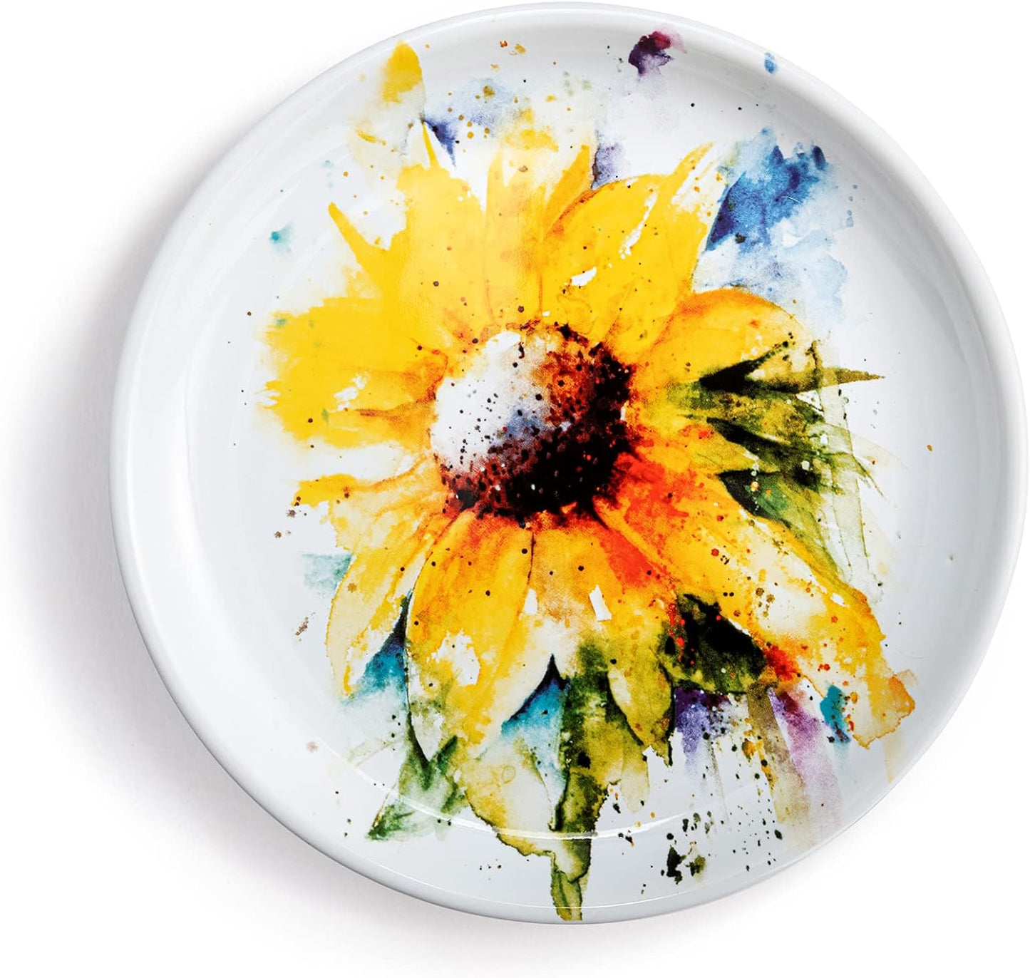 DEMDACO Watercolor Yellow Sunflowers 6.5 inch Stoneware Appetizer Plates Set of 4