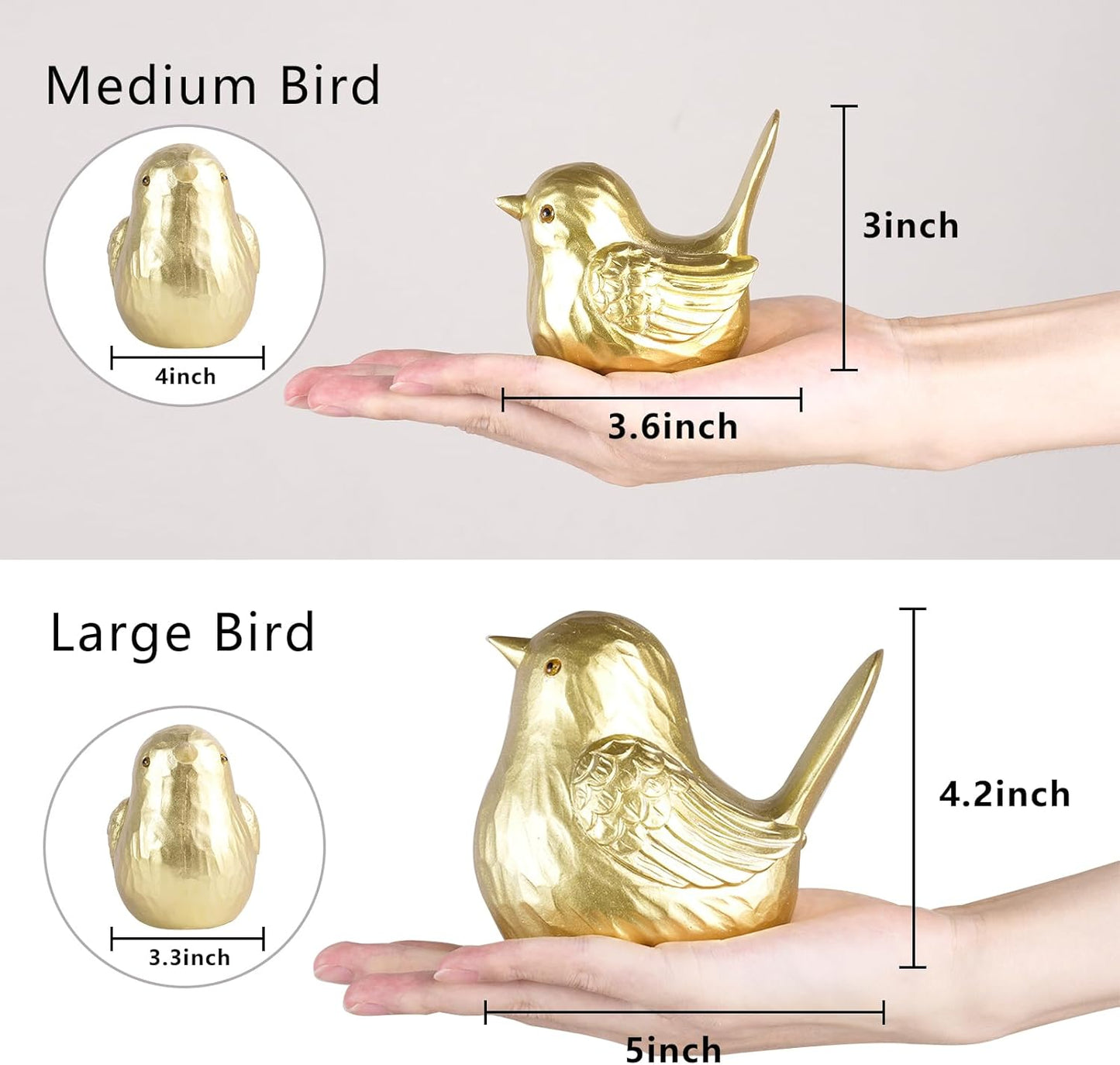 Gold Bird Decor - Small Bird Statues Modern Style Figurines for Living Room, Desk & Entryway, Cute Country Decor (Gold, 1B & 1S)