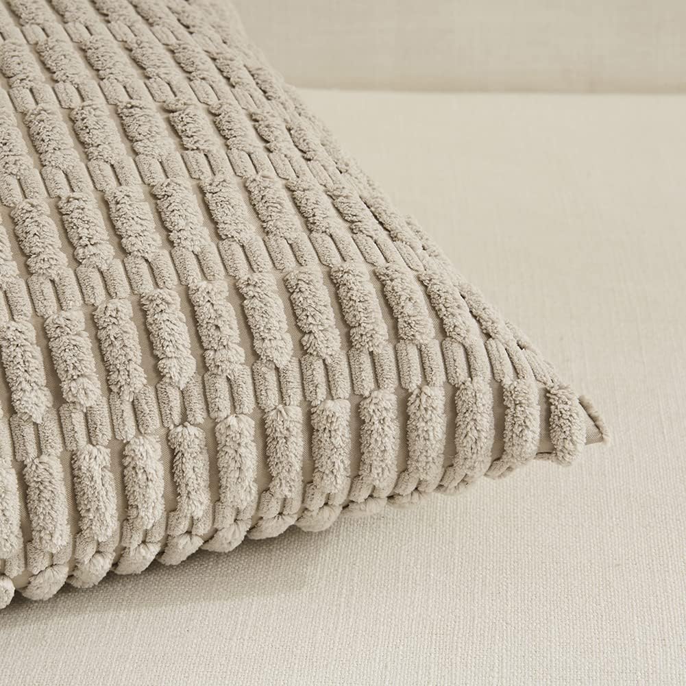 Fancy Homi 4 Packs Taupe Decorative Throw Pillow Covers 12x20 Inch for Living Room Couch Bed, Rustic Modern Farmhouse Boho Home Decor, Soft Plush Corduroy Cute Square Accent Cushion Case 30x50 cm