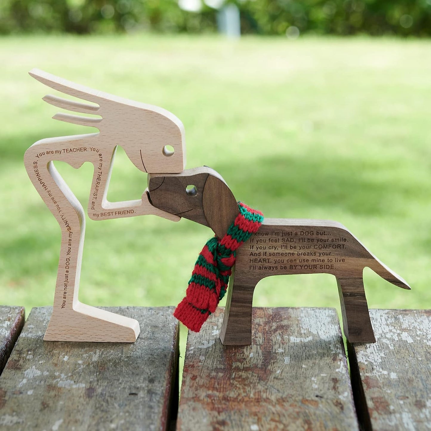 Girl and Dog Wood Sculpture Room Decor Carved Wooden Figurines Desk Decorations Home Accents Pet Lover Gifts(Large Size)