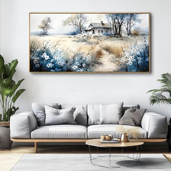 Watercolor Landscape Art Wall Art - Framed Modern Canvas Painting for Living Room, Bedroom Home Office Decor, 40x20 Inch Ready to Hang