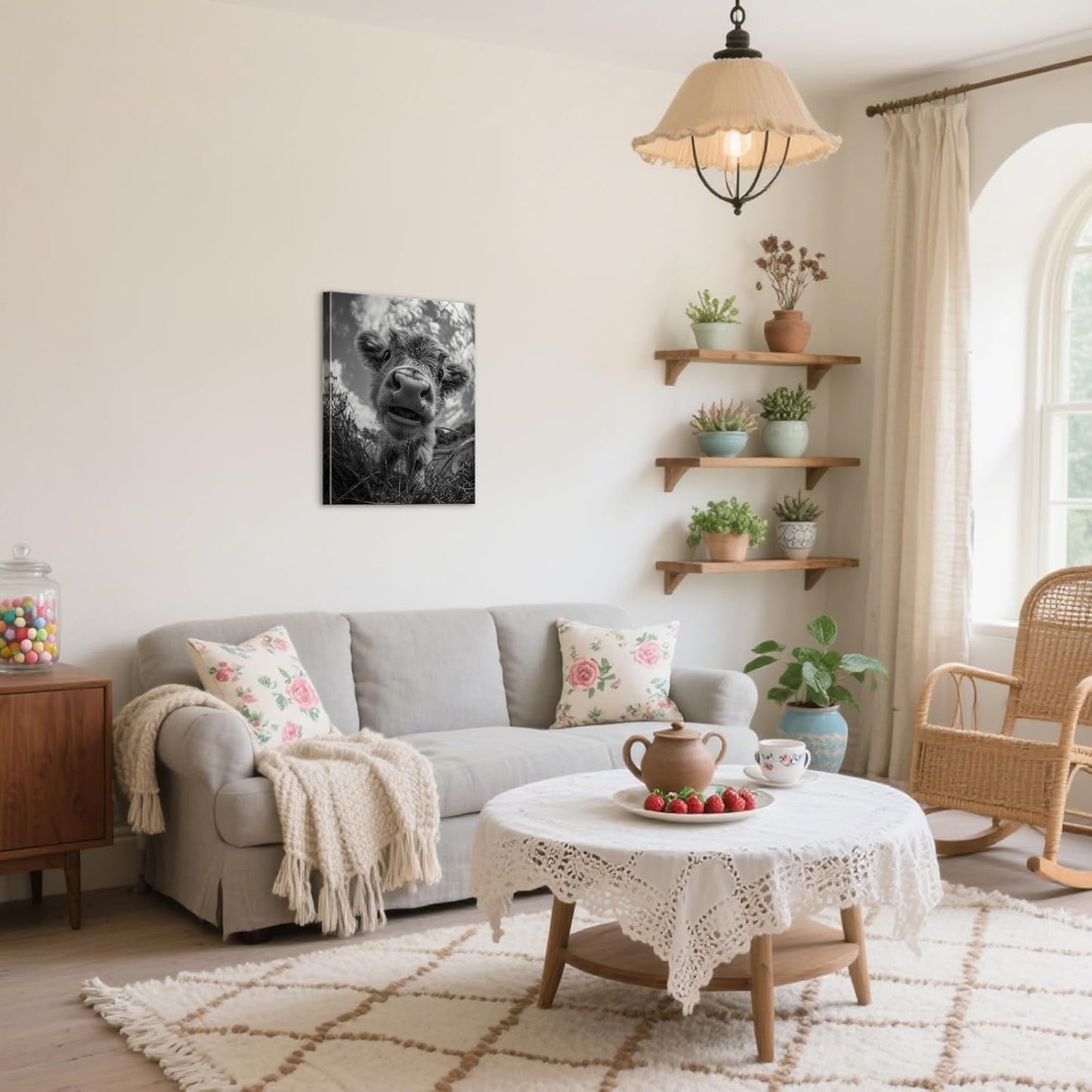 Highland Cow Wall Art Framed - Lightweight Highland Cow Canvas Print with Wooden Frame, Modern Farmhouse Decor 12x15.7 Inch - Animal Posters Farmhouse Pictures Wall Decor Canvas Art