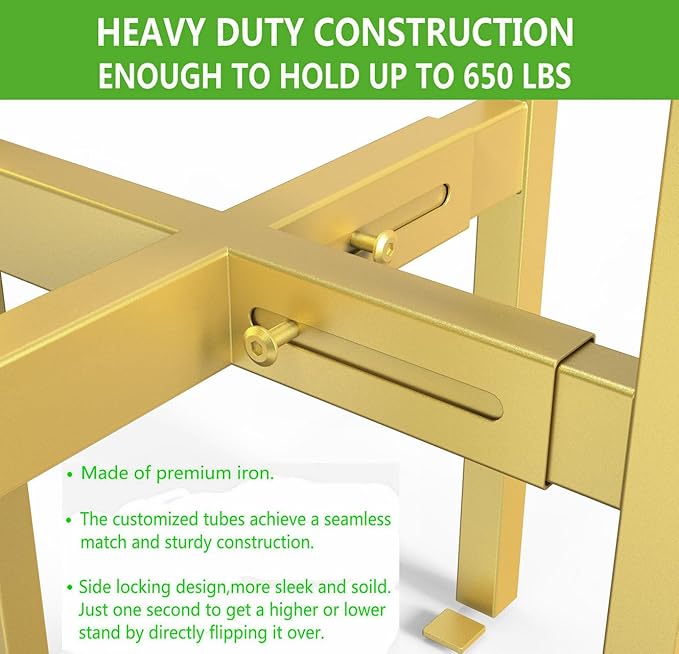 Metal Plant Stand, Adjustable Size Fits 10 12 13 14 15 16 Inches Large Planter Pot,Mid Century Expandable Plant Holder Indoor Outdoor Corner (HeavyGold, Fits all pots between 8" and 16")