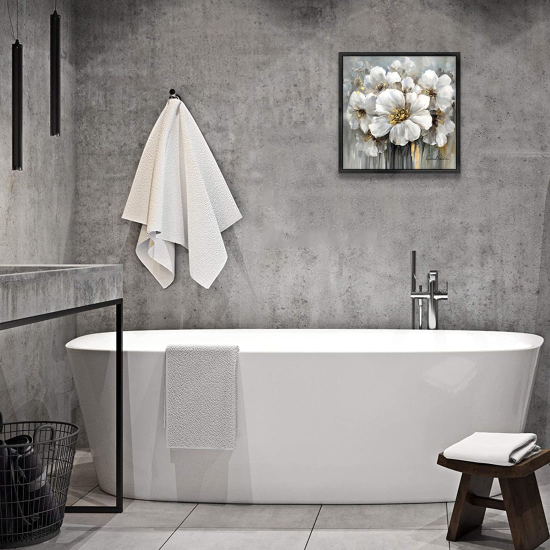 Framed Flowers Canvas Wall Art, 13.5W x 13.5H inch, White Floral and Black Frame