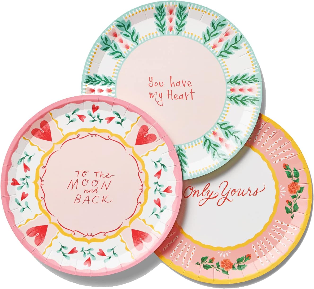 Coterie All You Need Is Love Paper Plates - Heart/Floral Designs for Valentine's Decorations | 9.25' Fancy Plates | 2 Designs per Pack