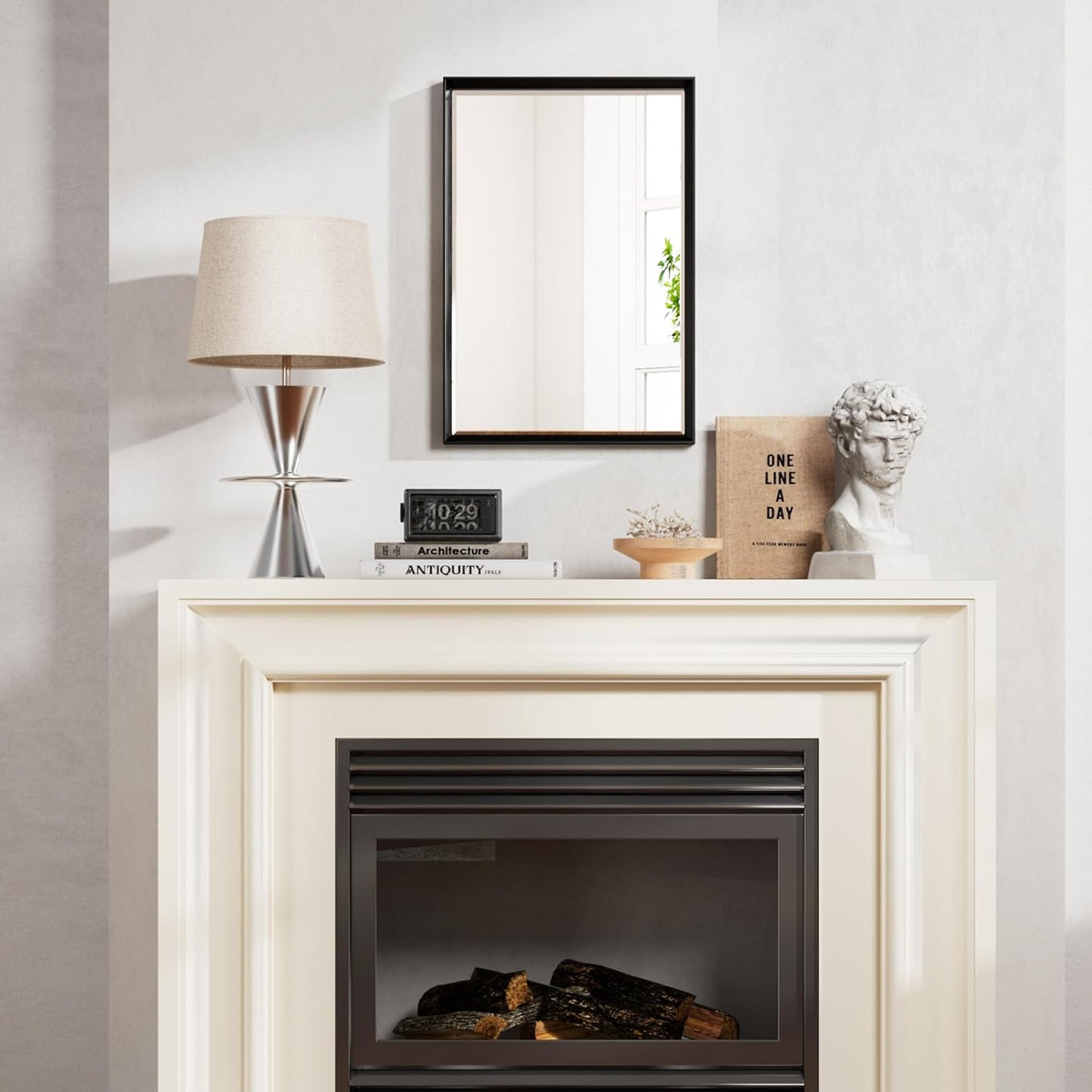 Black Bathroom Mirror, 16''x 24'' Beveled Bathroom Mirror for Wall, Anti-Rust Black Framed Mirror for Bathroom Living Room Decor, Rectangle Black Mirror for Wall Decorative