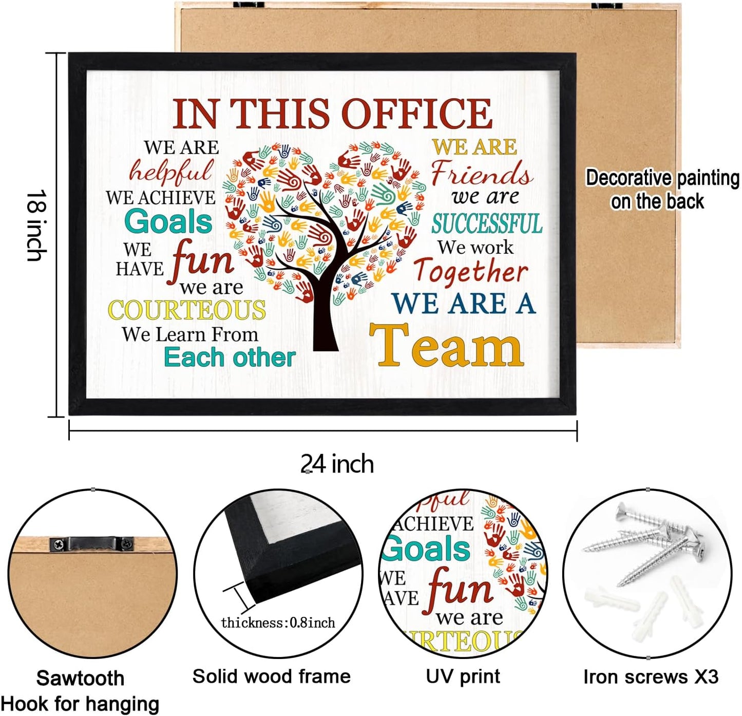 In This Office We Are A Team Wall Decor 24x18 Inch Frame Office Inspirational Wall Art, Motivational Teamwork Wooden Hanging Sign