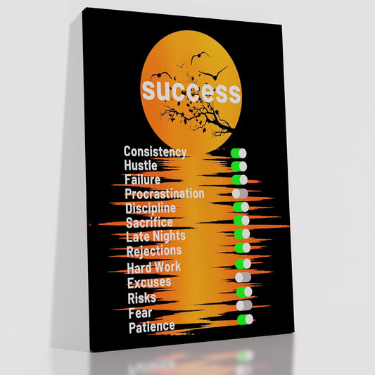 Inspirational Canvas Wall Art Poster Print Success Motivational Entrepreneur Quotes Beautiful Moon Background Picture Painting Artwork for Modern Home Bedroom Bathroom Ready to Hang [12''Wx18''H]