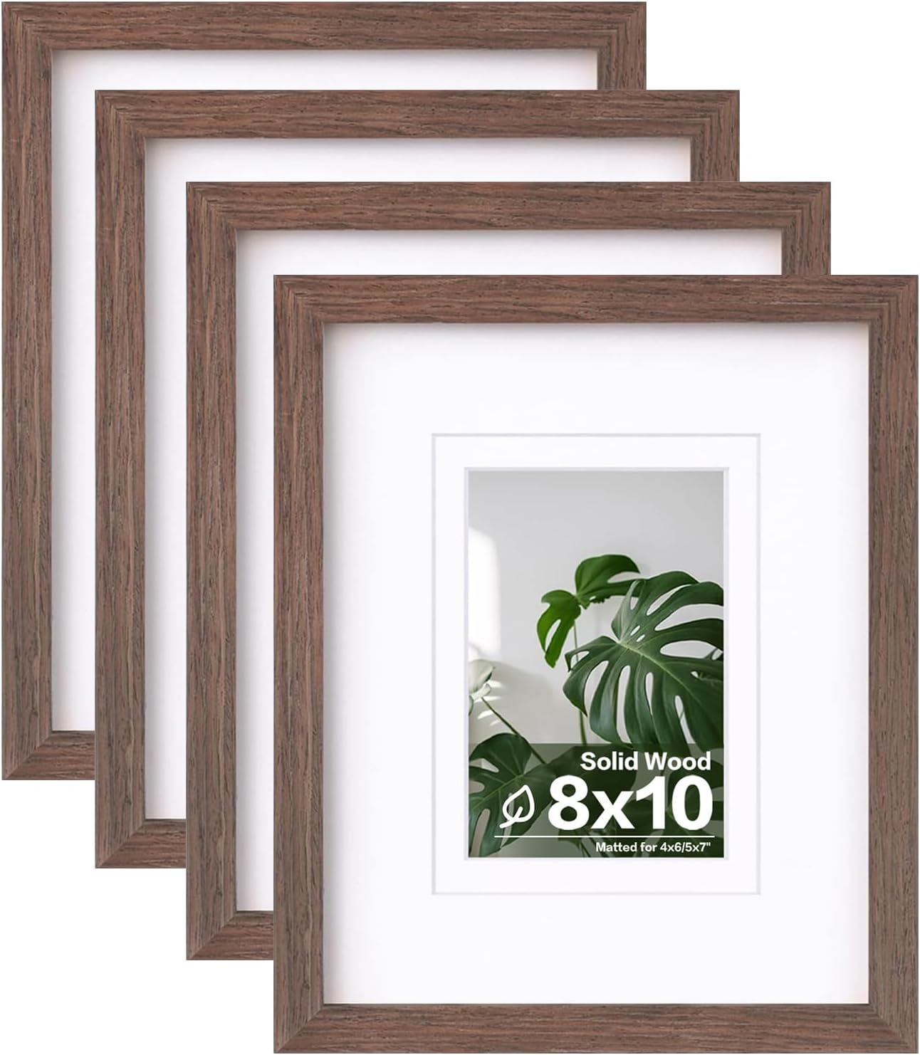 Egofine 8x10 Picture Frames Set of 4, Made of Solid Wood Covered by Plexiglass 4x6 and 5x7 with Mat or 8x10 without Mat, for Table Top Display and Wall Mounting Photo Frame Brown