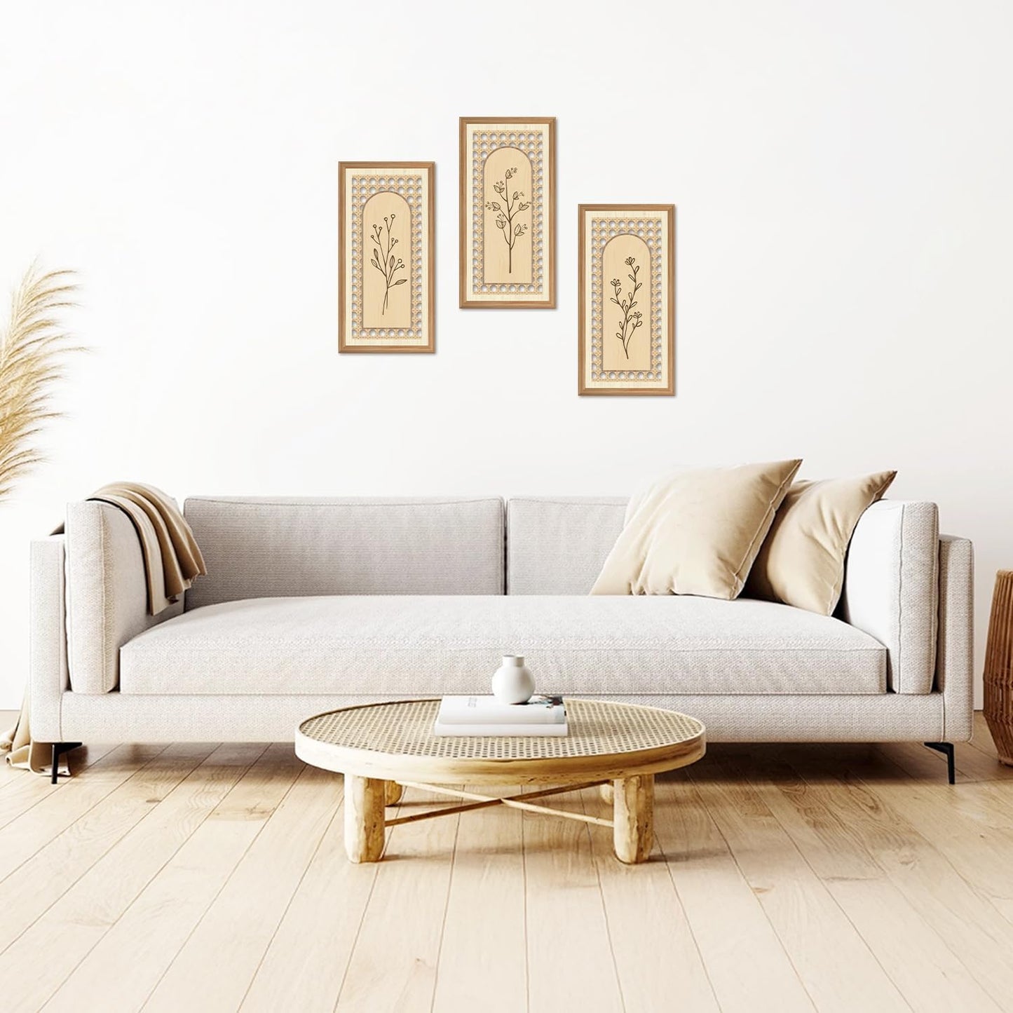 IARTTOP 3 Pcs Boho Wood Floral Arch Wall Art Nature Botanical Wood Wall Decor Bohemian Flower Artwork Minimalist Modern Wooden Hanging Decor for Farmhouse Living Room Bedroom Office 7.9 x15.8 Inch