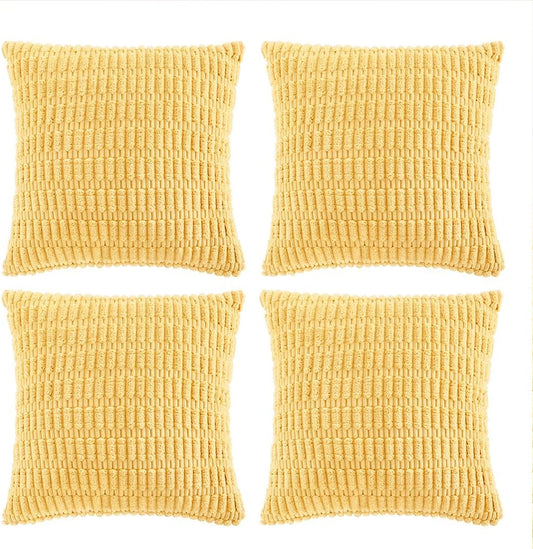 Fancy Homi 4 Packs Yellow Spring Decorative Throw Pillow Covers 16x16 Inch for Living Room Couch Bed Sofa, Rustic Farmhouse Boho Home Decor, Soft Striped Corduroy Square Cushion Case 40x40 cm