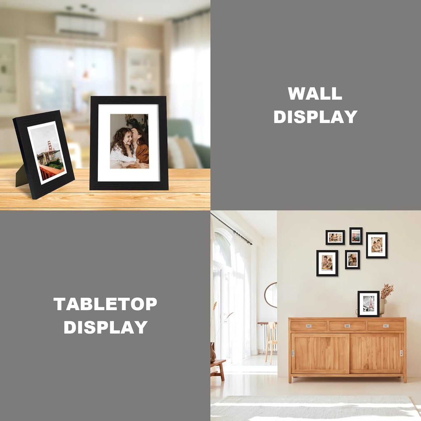 iRahmen 4x6 Picture Frame Set of 2, Black Wood Photo Frame with High Definition Glass, Display Pictures 3.5x5 with Mat or 4 x 6 Without Mat for Tabletop and Wall Mounting