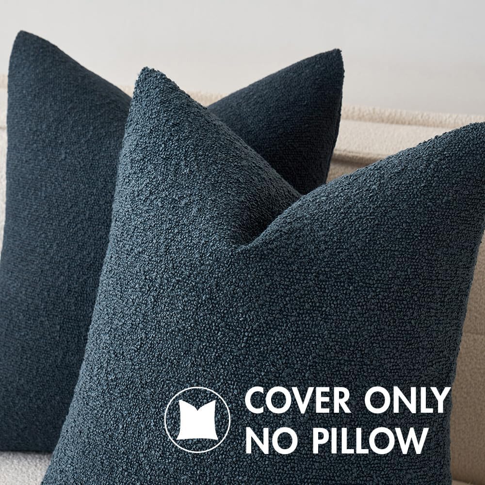 MIULEE 22x22 Inch Decorative Euro Sham Throw Pillows for Bed Set of 2 Textured Boucle Neutral Winter Throw Pillow Covers Dark Blue Accent Solid Euro Couch Pillowcases Sofa Livingroom Home Decor