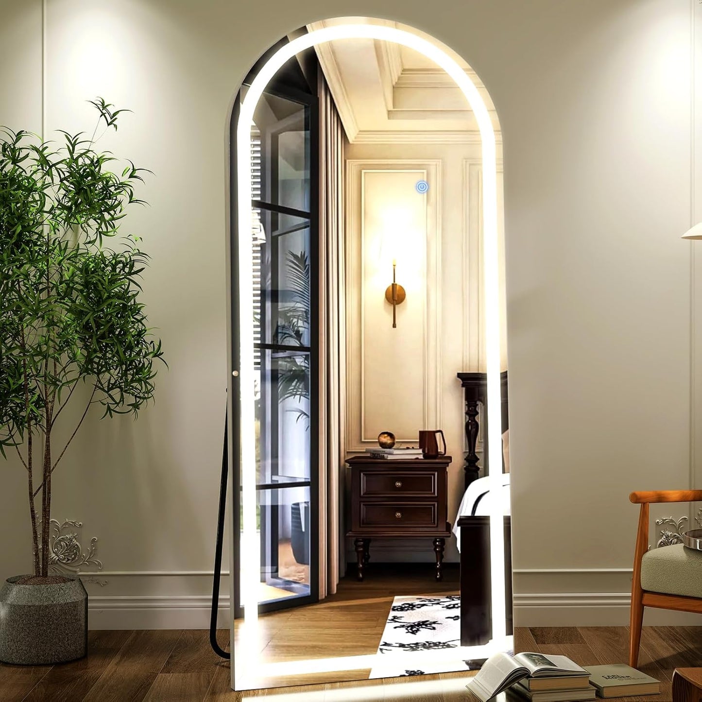 GLSLAND 26"x68" Arched LED Full Length Mirror with Lights Wall Mounted/Standing, Dimmable Floor Lighted Mirrors W/Anti-Fog, Touch Control for Bedroom, Dressing Room