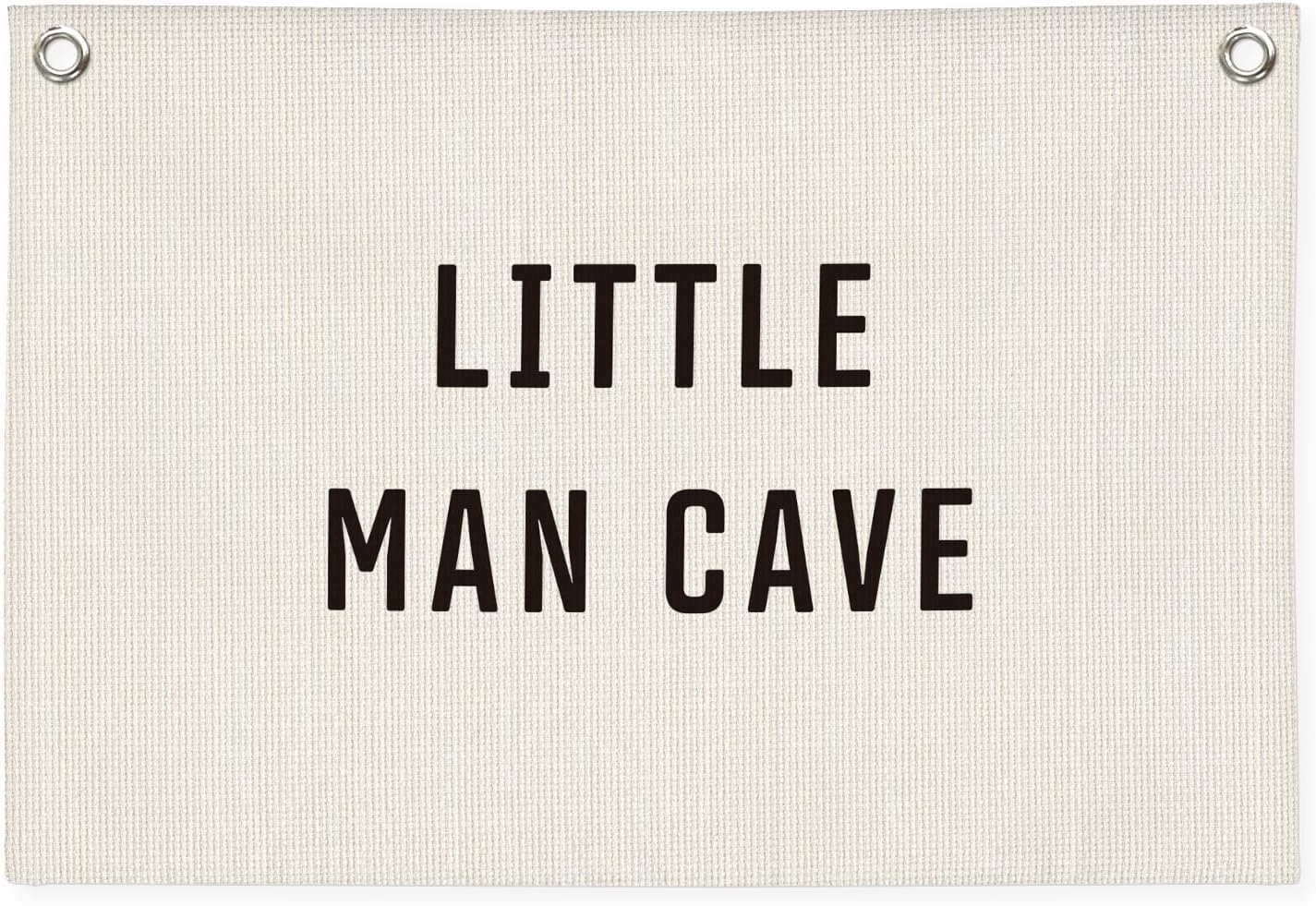 Little Man Cave Banner - Little Man Cave Sign for Boys,Kids Boys Room Decor,Adventure Nursery Sign for Baby and Kids, Playroom Wall Hanging 30x20 Inch