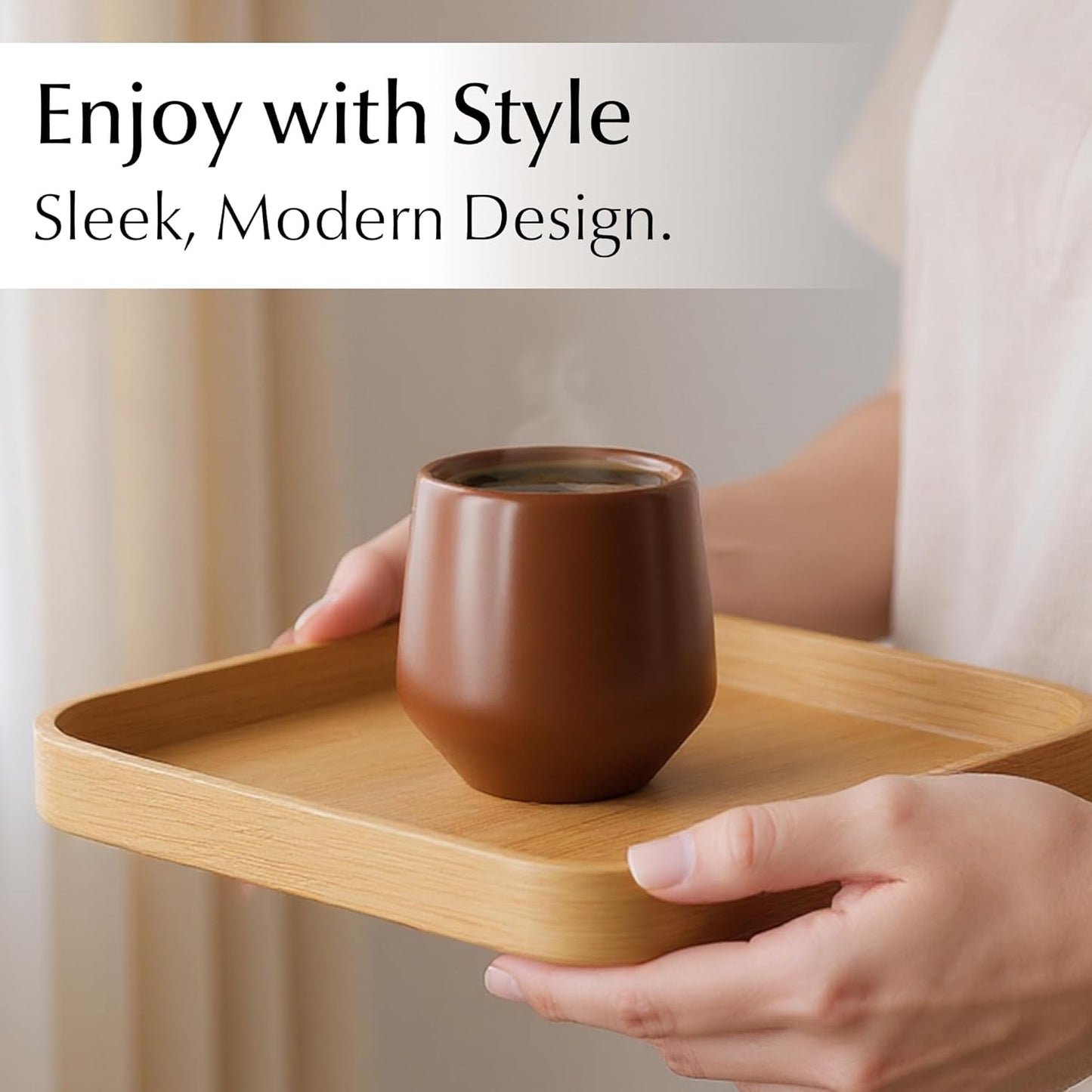 MIAMIO - Espresso Cups Set of 4 (3 oz) / Espresso Cup, Ceramic Espresso Cups, Handleless Mug, Japanese Tea Cups - Luxe Collection (Beige Pastel)