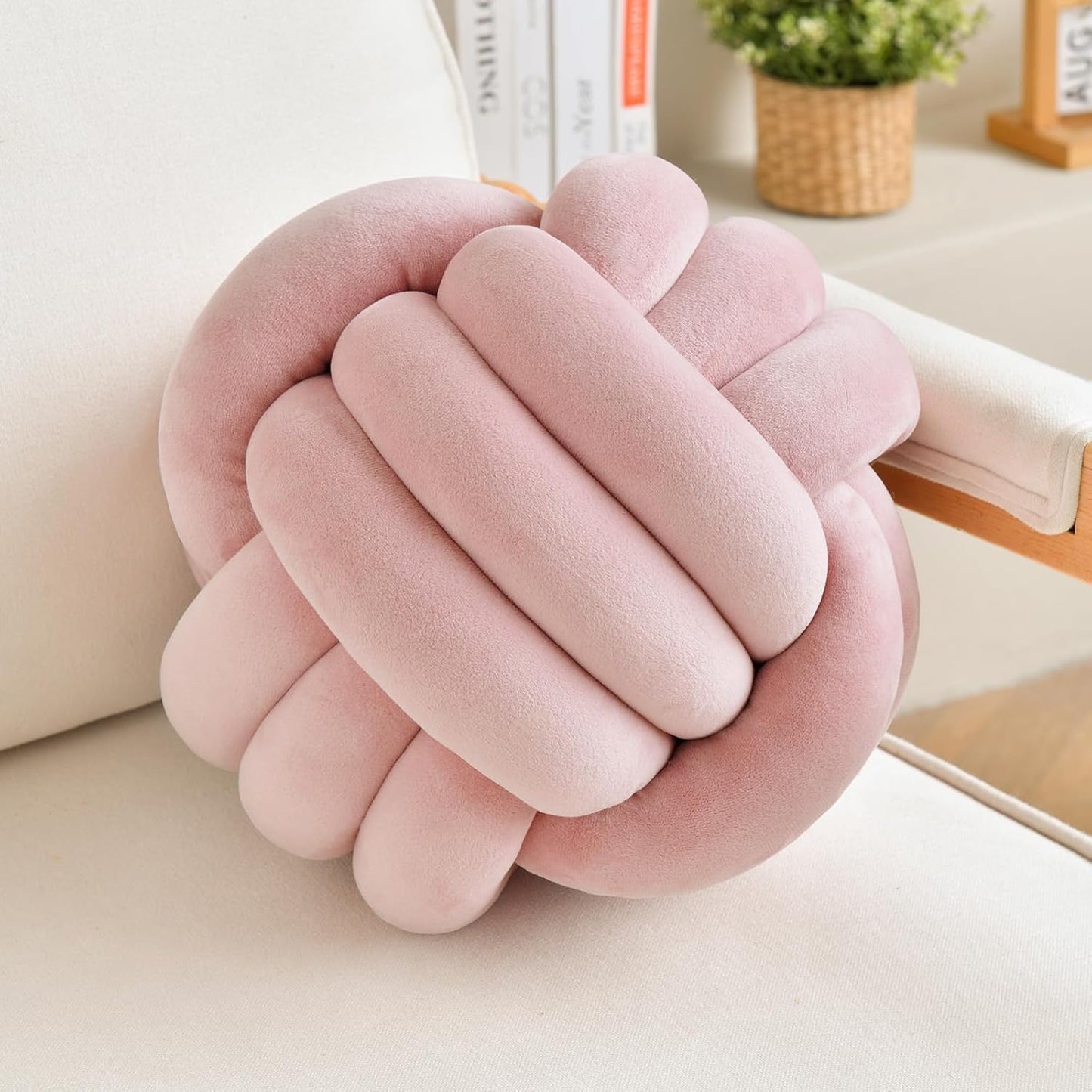 Decorative Throw Knot Pillow Ball for Home Chair Sofa Aesthetic Round Velvet Knotted Pillow Cushion (Dusty Pink, 8inches)