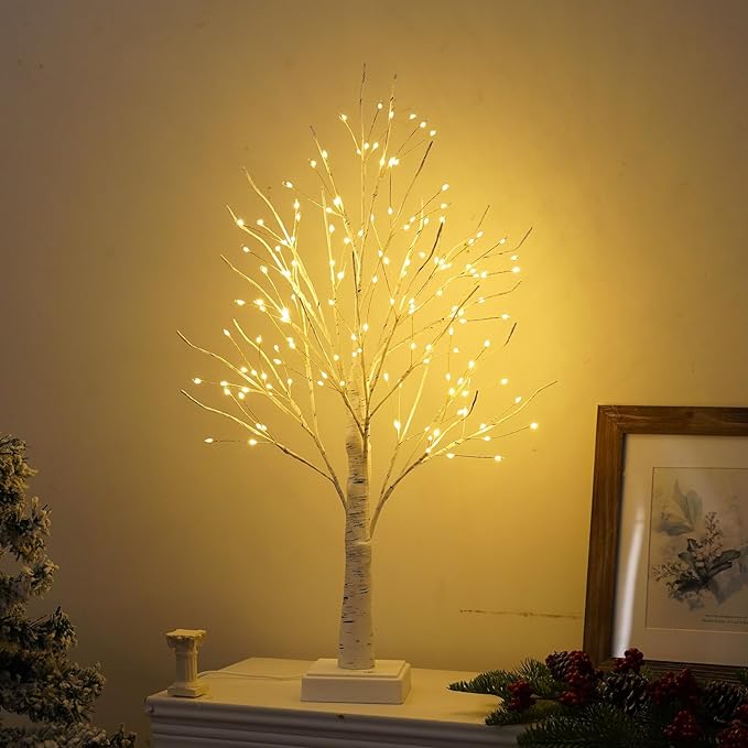 4th of July Decorations Patriotic Tree Lights, 144 LED Artificial Tree Lamp with Timer, DIY Birch Tree Lighted with USB/3AA Battery, Fairy Light Spirit Tree for Home Bedroom Decor (Warm White)