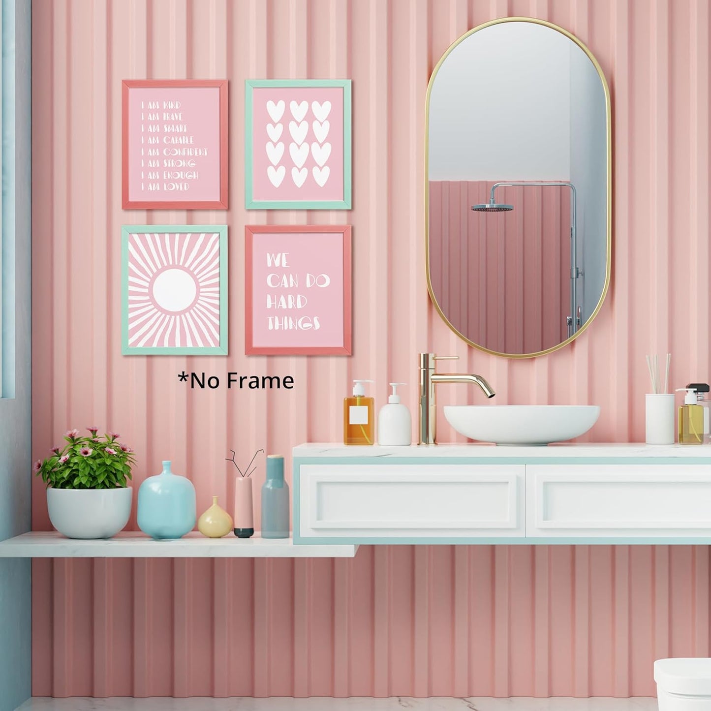 I am Kind Brave Smart Affirmations Pink Sun Sunshine Hearts Poster Prints for Girls Kids Room Playroom Decor,Girl Nursery Decorations Prints Wall Art Unframed 4pcs 8x10inches,Girls Kids Gifts